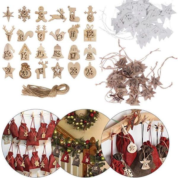 Weihnachtsdekorationen, Geschenktüten, Dekor, Weihnachtsornament, Zahlenetikett, Adventskalender, Holzanhänger, Countdown-Hängeetiketten