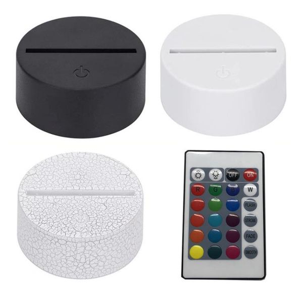 3D Lâmpada LED Base Tabela de decoração Night Light Bases LED 7 ADJUSTO DE COR ABS ABS USB CONTROLE REMOTO Acessórios de iluminação por atacado SN442