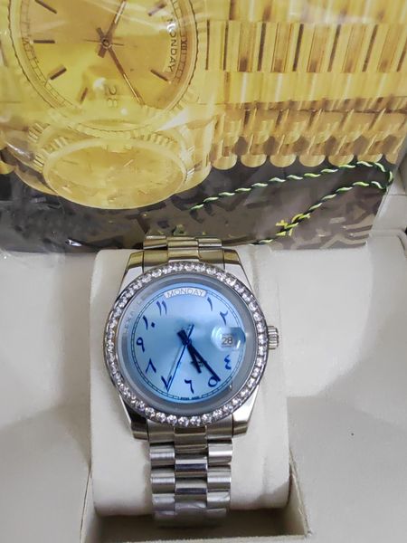 Com caixa original masculino BP 228206 Platina 40mm Data de gelo azul árabe Dial raro Moda automática Relógios mecânicos dobráveis ​​2023