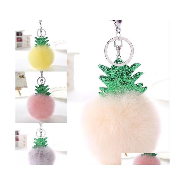 KeyChains Bedanyards Creative Pineaples Keychain 8cm Titular de chave womeg pingente fofo pompoms keyring cadeias de natal presentes 16 estilos dhyfj