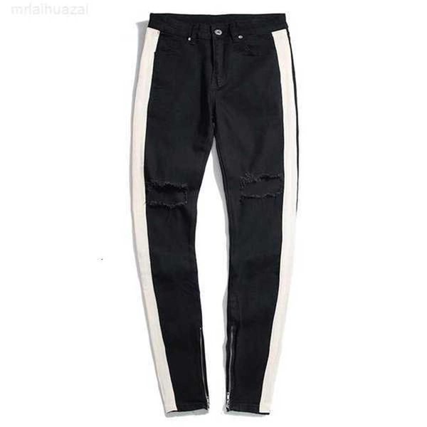 Jeans maschi maschi jeans designer skinny strappato jeans a righes a strisce di moda stretch slim moke berette blu nera tutte le immagini vengono scattate