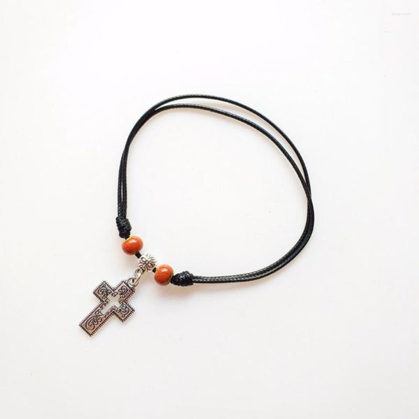 Link Armbänder CottvoAdjustable Wachs Nylon PU Leder Seil Kette Religiöse Kruzifix Kreuz Charms für Frauen Schmuck Kirche Geschenke