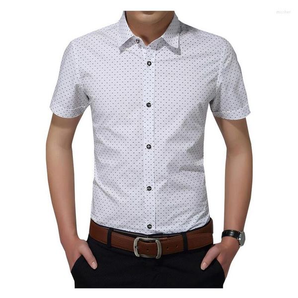 Camicie casual da uomo Camicia da uomo in cotone Moda Uomo Manica corta sociale Uomo a pois Marca Abbigliamento maschile Taglie forti 5XL