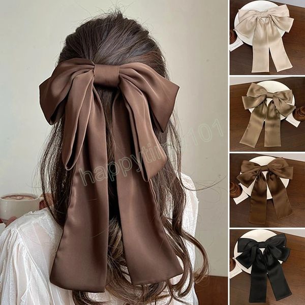 Fermagli per capelli con fiocco grande da donna Tinta unita Forcina vintage Ragazza Coda di cavallo Clip a molla Copricapo per feste di nozze Accessori per capelli alla moda