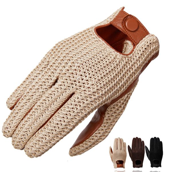 Пяти пальцев перчатки модные вождение подлинное кожаная перчатка для овчины, мужчины держат теплые вязание рукавицы S2203 221203