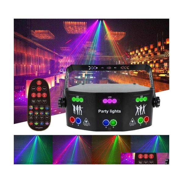 Illuminazione laser 15Eye Illuminazione laser Lampada da discoteca Rgb Dmx Telecomando Luce stroboscopica DJ Led Laser Halloween Natale Bar Party P Ot3Zj