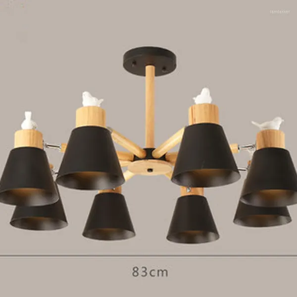 Lâmpadas pendentes Chegada de Chegada Ledlier para sala de estar branca brilho de madeira black metal moderno lustres pássaros e27
