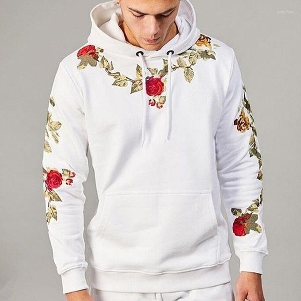 Felpe con cappuccio da uomo Felpe da uomo da uomo Felpa con cappuccio ricamata con fiori Harajuku Felpa con cappuccio Pullover Streetwear Abbigliamento sportivo