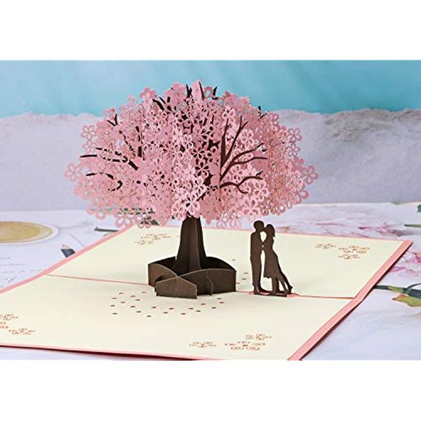 Kiraz Blossom Card Pop Up 3D Çiçek Kart Aşk Mektubu Tebrik Yıldönümü Düğün Sevgililer Günü Hediye Kartı boş kırtasiye onun kocası karısı