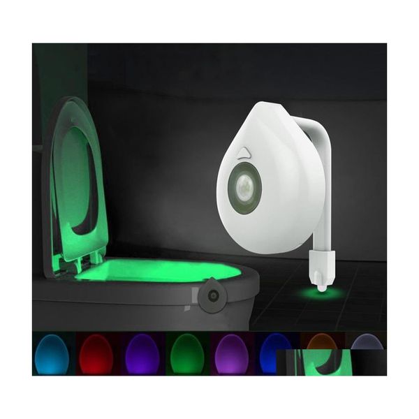 Luci notturne Led Sedile WC Luce notturna Sensore di movimento Wc 8 colori Lampada intercambiabile Retroilluminazione alimentata a batteria Per ciotola Bambino 10104 Dr Otvhi