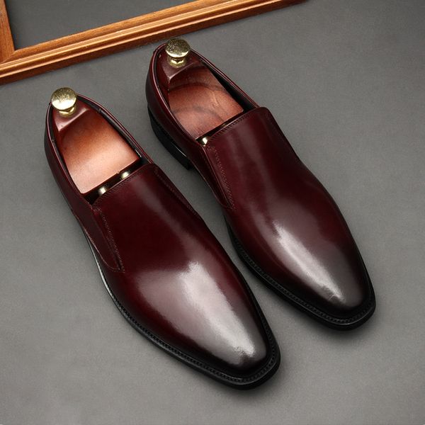 2022 Büyük Boyut Eur37-46 Siyah Bronz Mavi Şarap Kırmızı Erkek İş Elbise Ayakkabıları Gerçek Deri Erkek Erkek Balo Elbise Ayakkabı