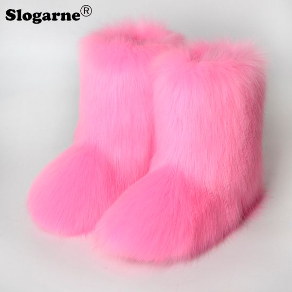 Boots Women Winter Snow Outdoor Luxury Furry Faux Ful Woman Plush Sapatos de plataforma quente Moda Baixa Big Size 44 221203