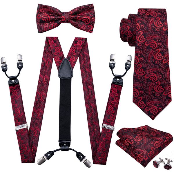 Supenders Fashion Prebow Tie Red Paisley шелковые галстуки для мужчин подтягивает носовой платок набор заполотки Barrywang Дизайнерский свадебный подарок S2001 221205