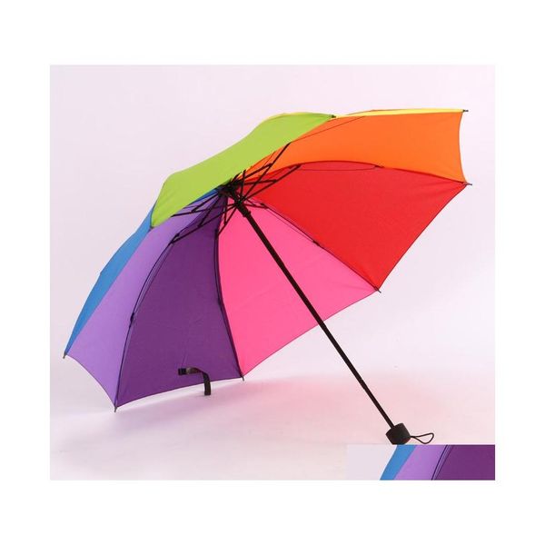 Зонтичные портативные радуги складываемые зонтики женщины не миматические творческие складывание детей Дети, висящие солнечную и дождливую рекламу U DHD7T