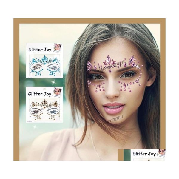 Altre forniture per feste festive Adesivo con diamanti in resina Design bling Glitter Joy Adesivi per tatuaggi in cristallo per le donne Viso Fronte Paster Dhdyb