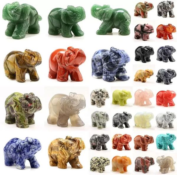 Favor de festa Cristais de cura esculpida Gemtones estátuas de bolso de elefante estátua de estátua de estatueta Decoração colecionável 1,5 polegadas presentes SS1205