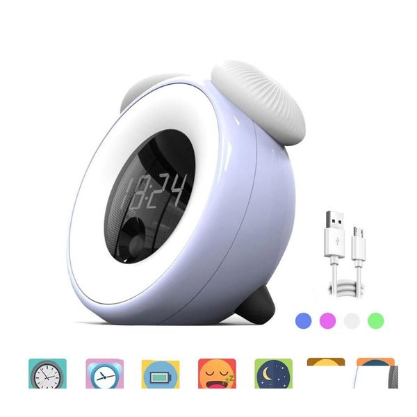 Luzes noturnas Creative Gesto Smart Gesto Sensing LED Touch Time Alarme Clock Night Night Light White / Blue Green Pink Drop Deliv Otnkw