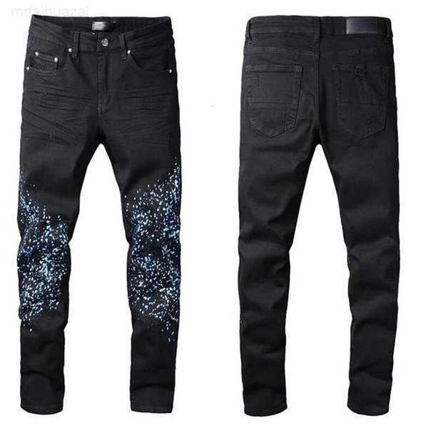 Herrenjeans Mode Herren Cooler Stil Luxus Designer Denim Hose Distressed Ripped Biker Schwarz Blau Jean Slim Fit Motorrad Größe 28-40w9mz