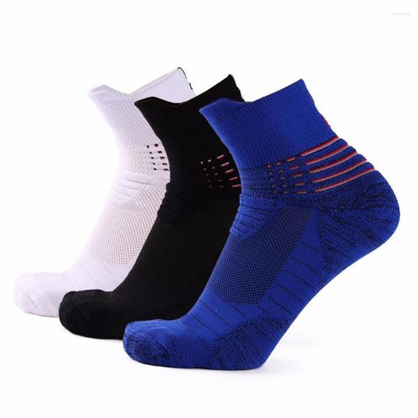 Meias masculinas Anti-Slip Man Cotton Boys Casual Stripe Blue Branco respirável Feliz tornozelo curto