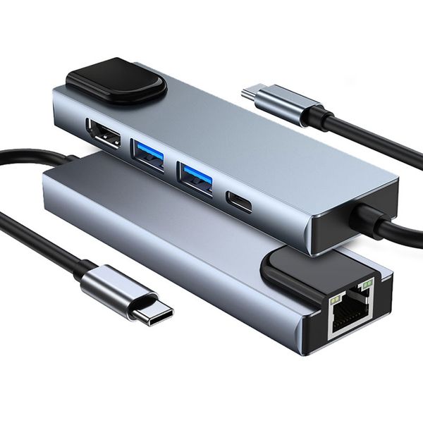 Adattatore multiporta USB tipo C hub 5 in 1 con uscita USB 3.0 2.0 RJ45 Ethernet Porte di ricarica USB C PD