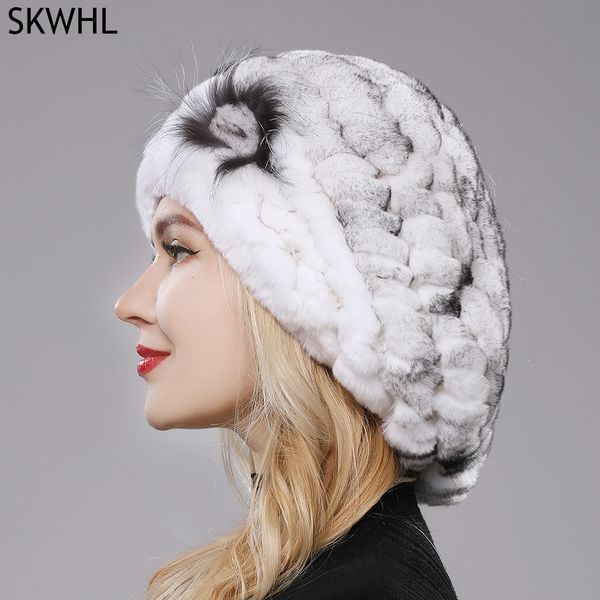 Boinas Lovely Lady Beret Caps Punto Real Rex Rabbit Fur Beanie Hat Mujeres Sombreros de invierno 100% Cap 221205