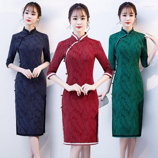 Этническая одежда Элегантная азиатская Qipao Women Sexy Sleim Cheongsams одевать традиционные китайские дамы ретро современные вечерние платья Вестидо