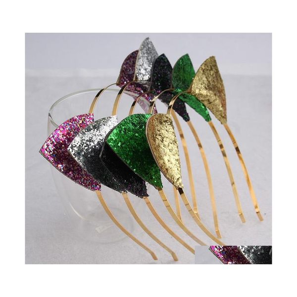 Cappelli da festa Orecchie di gatto adorabili Cappelli a cerchio con testa Cerchi in polvere dorata Flash Cerchi per capelli Stile femminile Paillettes Ornamento per capelli Edizione coreana Mix di colori Dhj0T