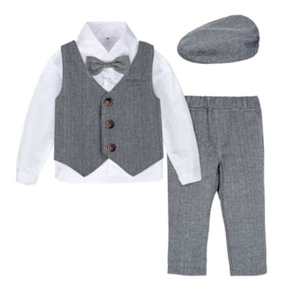 Anzüge Baby Formale Anzug Kleinkind Blazer Kleinkind Gentleman Smoking Outfit Hochzeit Geburtstag Geschenk Winter Langarm Kleidung Set 4PCS 221205