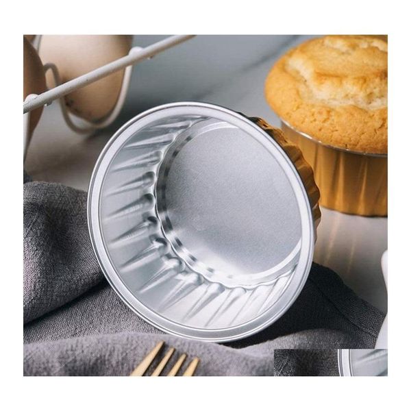 Pastane Aletleri Pasta Aletleri Tatlı Kupaları Kapaklarla Altın Alüminyum Folyo Pişirme Tutucuları Cupcake Fırın Yardımcı Produ Ramekin Clear Puddi DHLPG