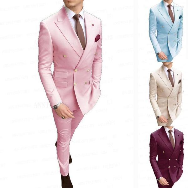 Abiti da uomo Slim Fit Doppiopetto Abito rosa da uomo Set Custom Made Sposo Smoking da sposa Giacca formale da uomo Giacca da lavoro con pantaloni