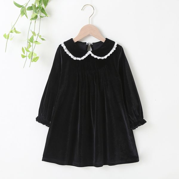 Mädchen Kleider Herbst Winter Langarm Peter Pan Kragen Spitze Samt Grün Schwarz Nette Süße Baby Mädchen Vestidos 26T 221203