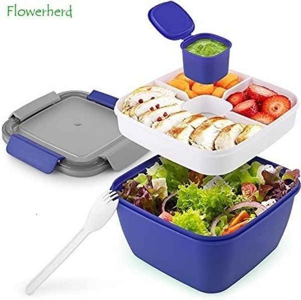 Lunch Bowes 52oz Bento Box Salad Container para BPA Free vazamento à prova de vazamento com Smart Lock reutilizável SPORK 221205