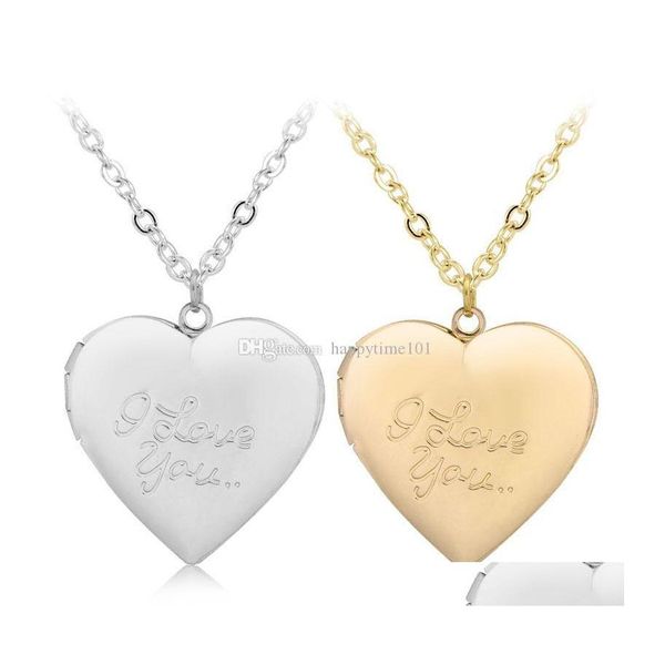 Anhänger Halsketten Ich liebe dich Herz Medaillon Halskette Silber Rose Gold Kette Secret Mes Living Memory Anhänger Medaillons Frauen Mode Juwel DHPWV