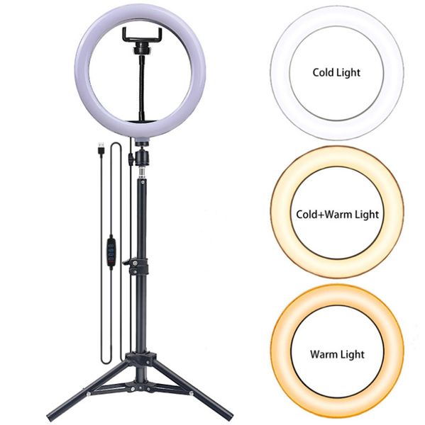 Luci ad anello da 26 cm 10 '' con treppiede da 1,6 m e supporto per telefono Luce da studio Fotografia Illuminazione Accessori per streaming per kit di vlogging