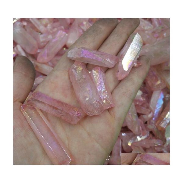 Arti e mestieri 5 pezzi Arti e mestieri Goccia Naturale rosa titanio Aura Cristallo di quarzo Pietra preziosa Punto Chakra curativo per la creazione di gioielli Dhgva