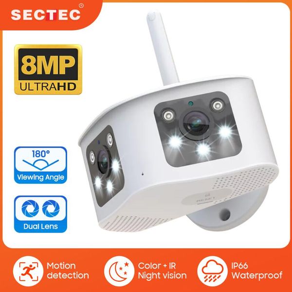 4K 8MP Wi -Fi Dual Lens Panoramic CCTV камера 180 ﾰ Широкий угол обзора на открытом воздухе.