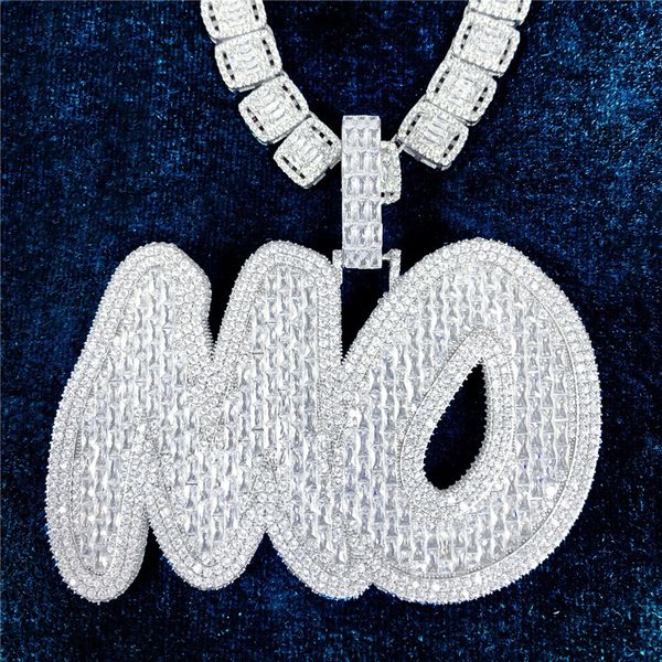 Hip Hop Aguettes Colar pingente de letra CZ com corda grátis Corrente de corda ouro prata bling zirconia letra personalizada jóias para homens mulheres bela presente