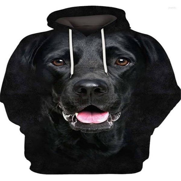 Moletons masculinos moletons soltos de pulôver solto 3D Pure Black Dog Pure Black