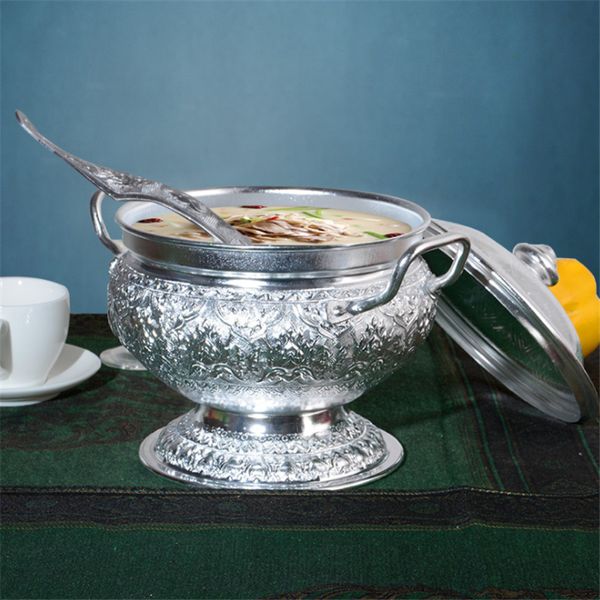 Суп бульон горшок жестяной посуда Tom Yam Kung Soup Pot с ложкой крышка Thai Restaurant Kindelware сладкий суп контейнер с рисоваркой 221203