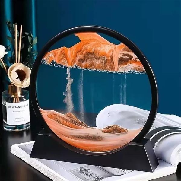 Moving Sand Art Picture Round Glass 3D Clessidra mare profondo Sandscape in Motion Display Cornice di sabbia che scorre 7/12 pollici per la decorazione domestica