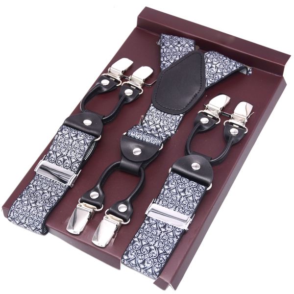 Suspensórios suspensórios masculinos em couro preto 6 clipes aparelhos vintage casual suspensorio tirante calça tira bretele padartband do presente 221205