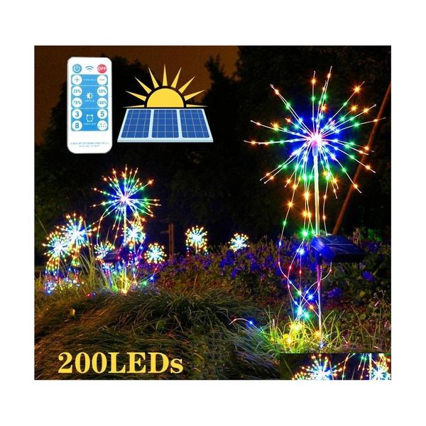 Stringhe LED 200 Fuochi d'artificio solari a LED Stringhe luminose Dente di leone esterno Ip65 Stringa flash impermeabile 8 modalità Telecomando Giardino Prato Otljv