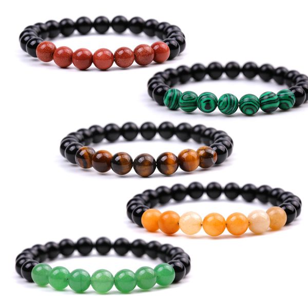 Bracciali con perline di topazio occhio di tigre in pietra naturale nera brillante da 8 mm per gioielli da yoga per uomo donna