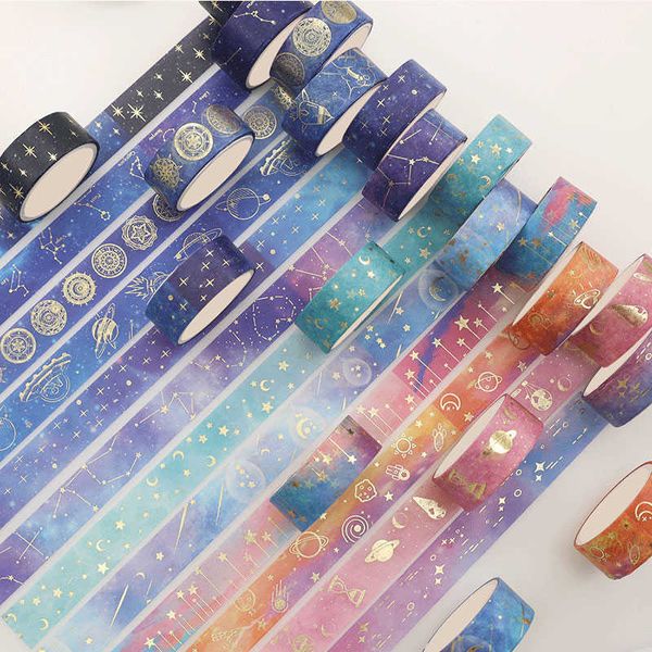 Set di pezzi Nastro Washi stelle pianeta Nastro adesivo in lamina d'oro Adesivo adesivo decorativo Kawaii Scrapbooking Diario di cancelleria