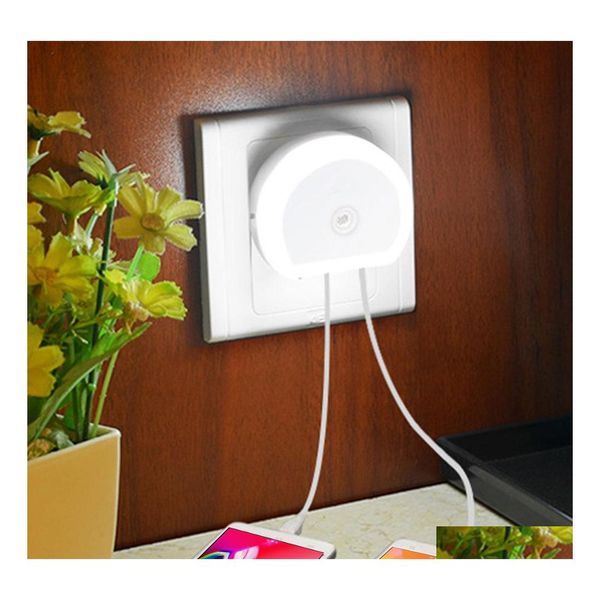 Nachtlichter Led Dual USB Port Bewegungssensor Nachtlicht Mit Wandladegerät Stecker Morgens Bis Morgens Drop Lieferung Lichter Beleuchtung Innen Otcau