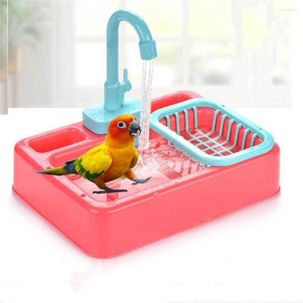 Outros pássaros abastecem alimentador de papagaio automático de banheira piscina de banheira Torneira elétrica Dispensador de água de banho brinquedo de gaiola