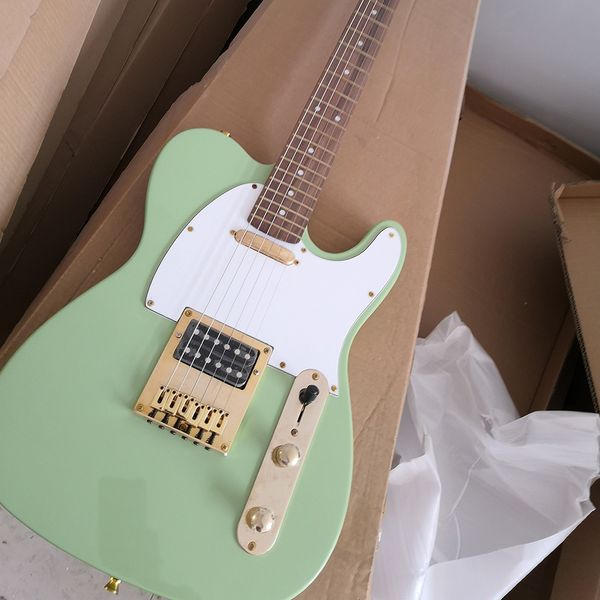 6 cordas guitarra elétrica verde com pickguard brancos hardware de ouro de rosa de pau -rosa personalizável