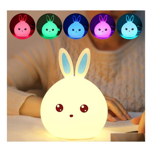 Nachtlichter Kinder Nachtlicht Lampe Sile Touch Sensor Kaninchen Led Lampen Farbwechsel Atmen Weihnachtsgeschenke Nachttisch Für Drop Otjqp