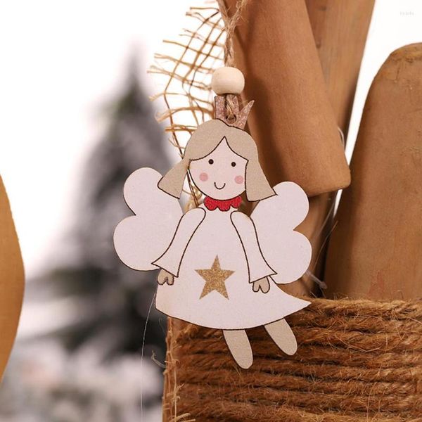 Decorações de Natal 12pc Santa Snowman Angel Wooden Pingentes de Natal Ornamentos pendurados para Kids Toys Gifts Navidad