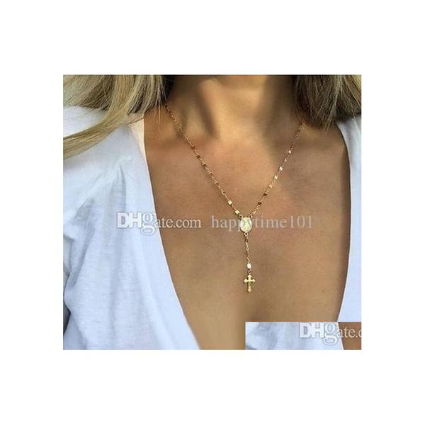 Anhänger Halsketten Mode Damen Y Form Lariat Halsketten Kreuz Gesegnete Jungfrau Maria Anhänger Religion Einfache Kette Für Damen Luxus Dhiau